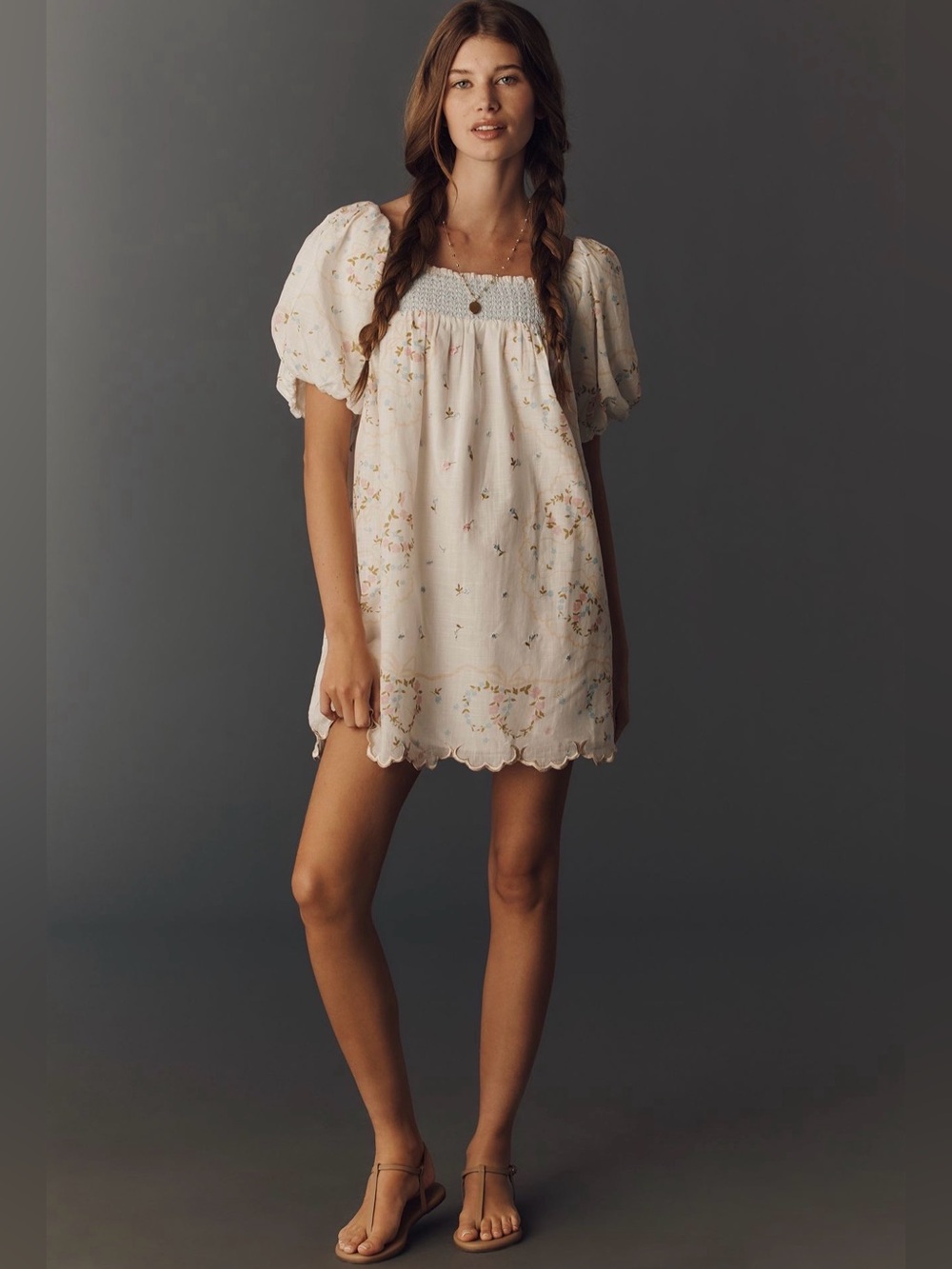 Anthropologie Embroidered Puff-Sleeve Babydoll Dress NWT Size S